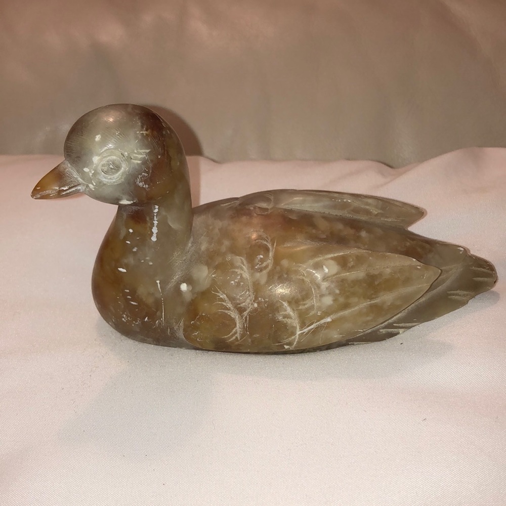 Hand Carved Italian Marble Duck Sculpture Made In Italy Collectable
